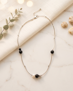 Silver Pearl Black Bead Curved Tube Necklace – view 4