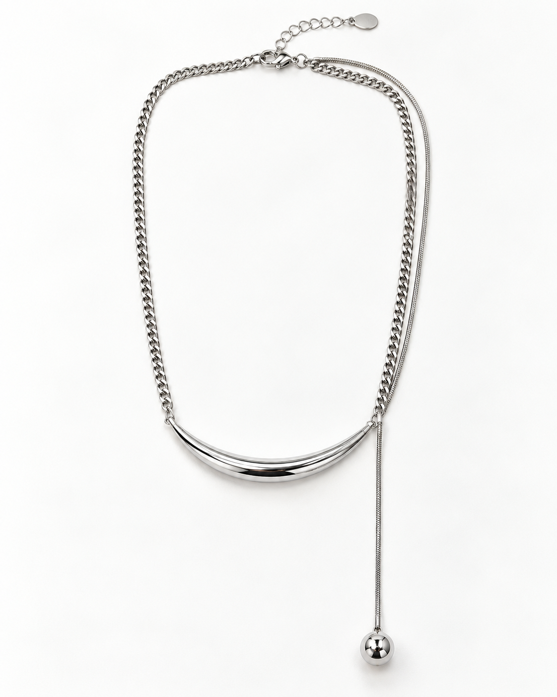 Silver Curved Bar Snake Curb Lariat Necklace – view 1