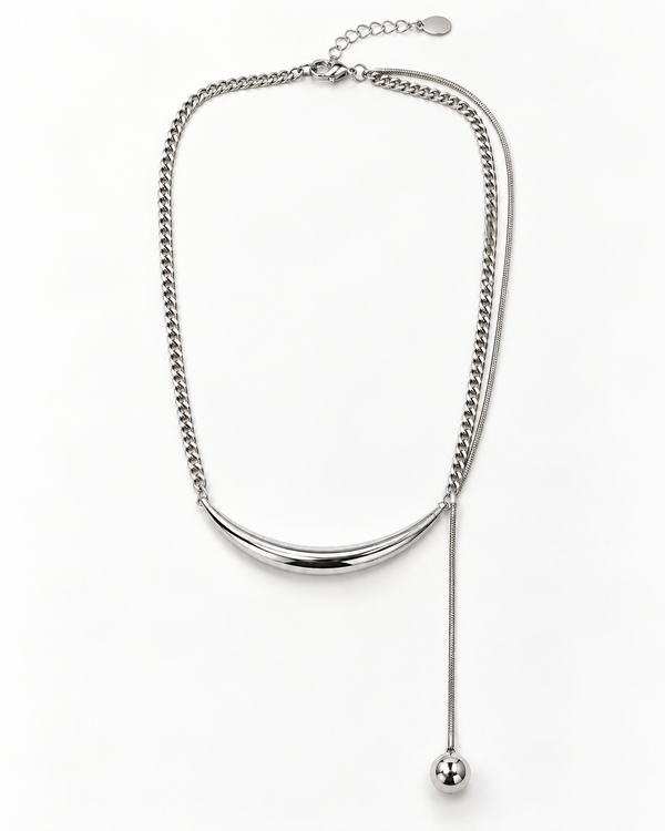 Silver curved bar snake curb lariat necklace