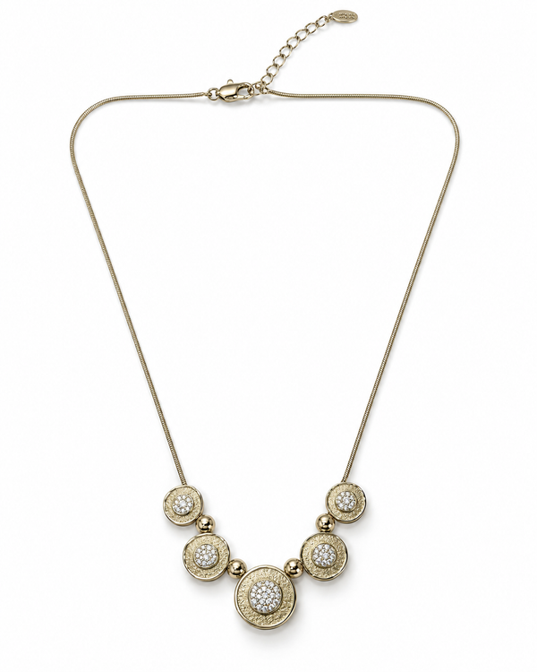 Gold textured disc station necklace
