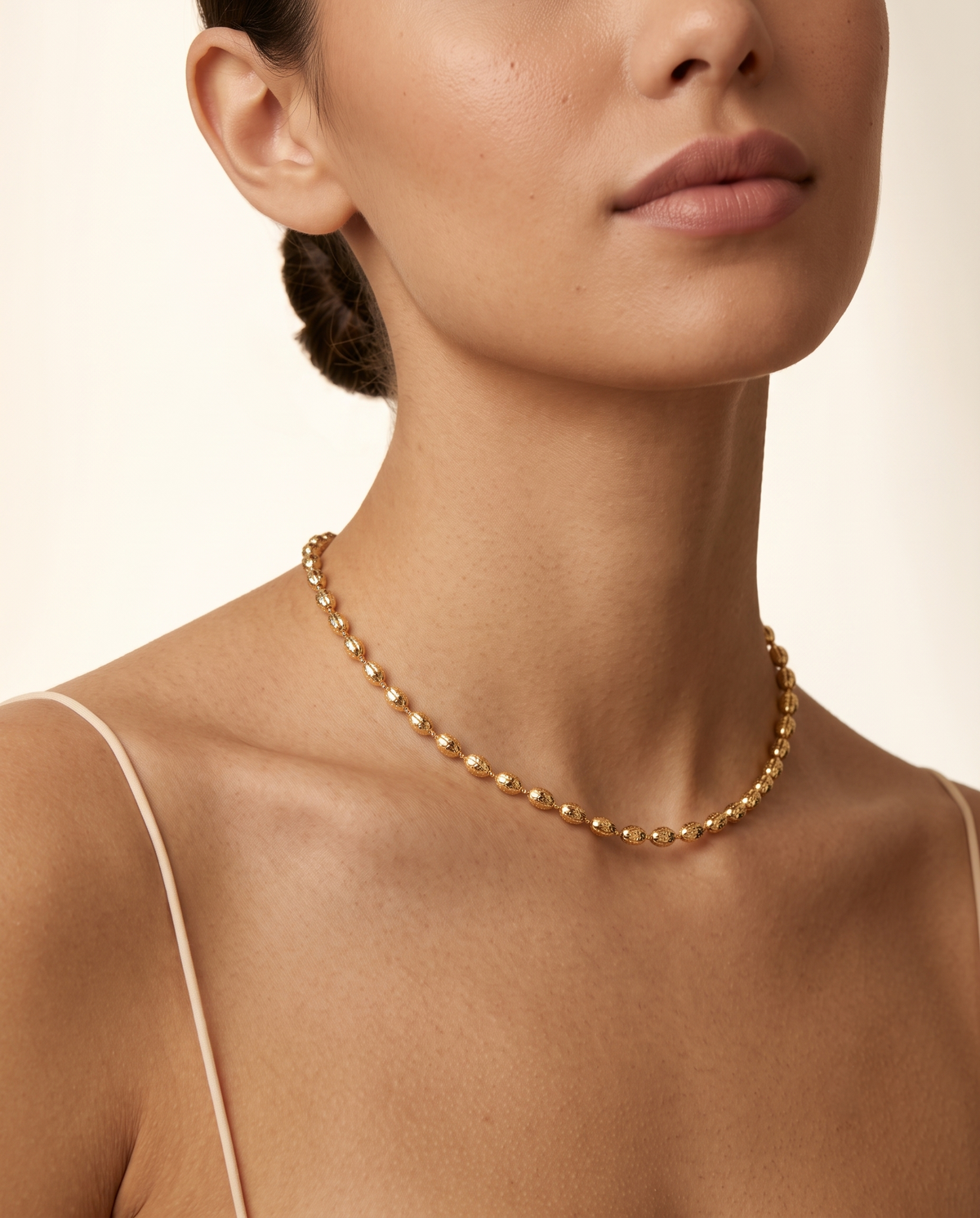 Gold Oval Bead Necklace – view 4