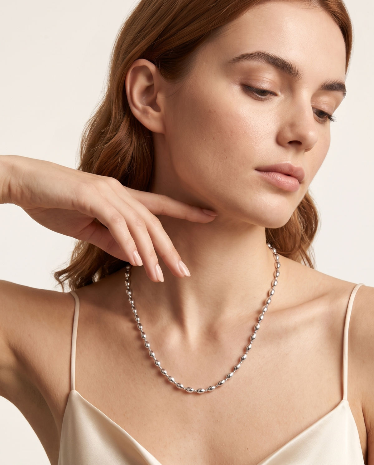 Silver Oval Bead Necklace – view 2