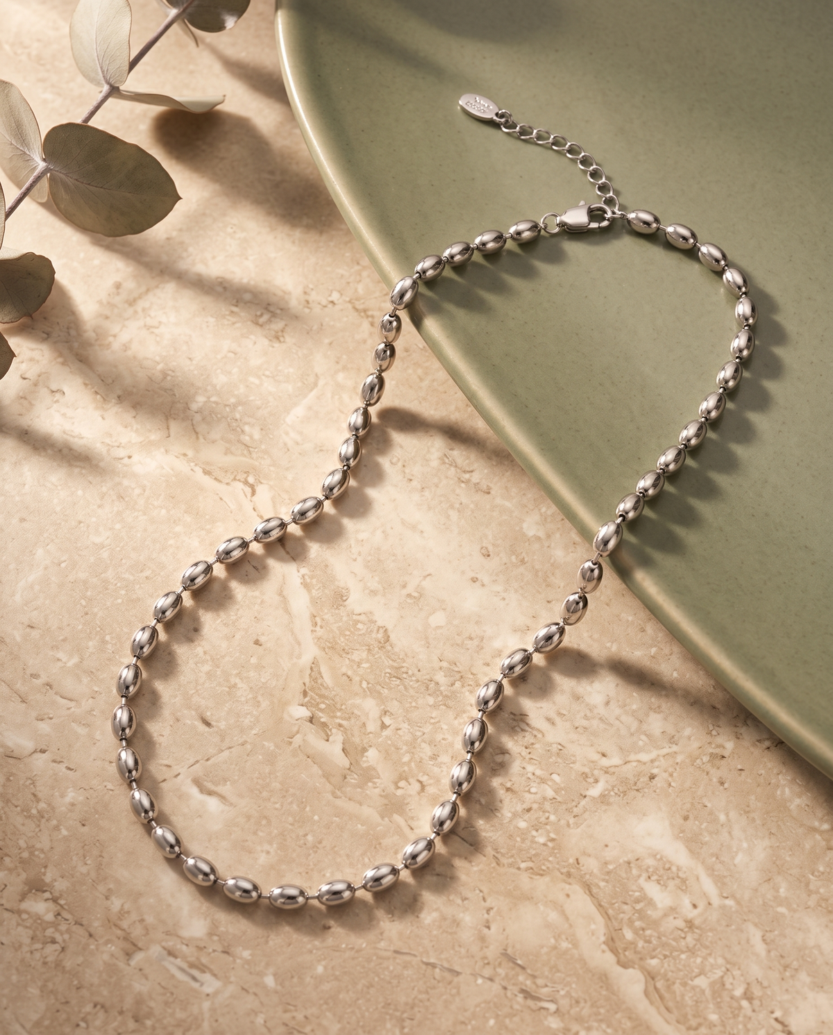 Silver Oval Bead Necklace – view 4