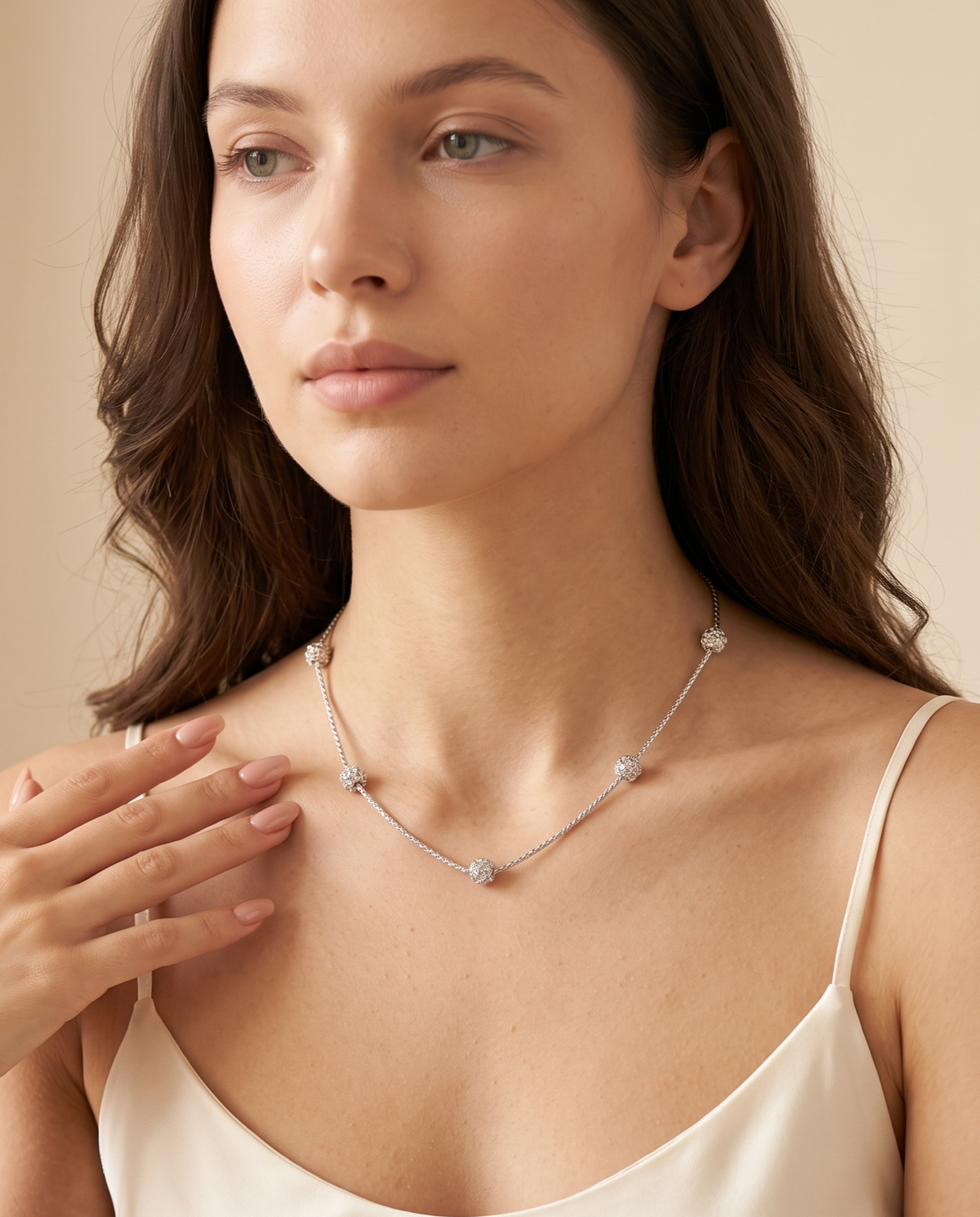 Silver Sparkle Cluster Station Necklace – view 2