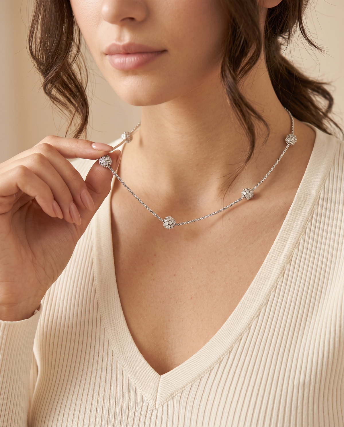 Silver Sparkle Cluster Station Necklace – view 3