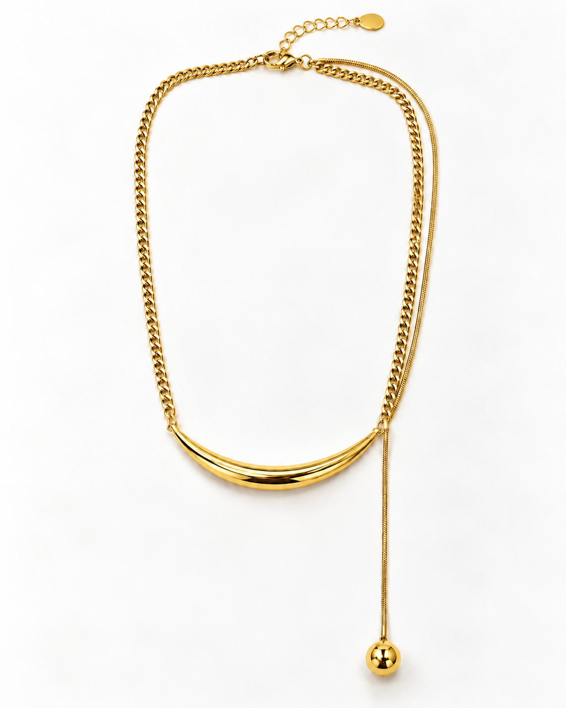 Gold Curved Bar Snake Curb Lariat Necklace – view 1