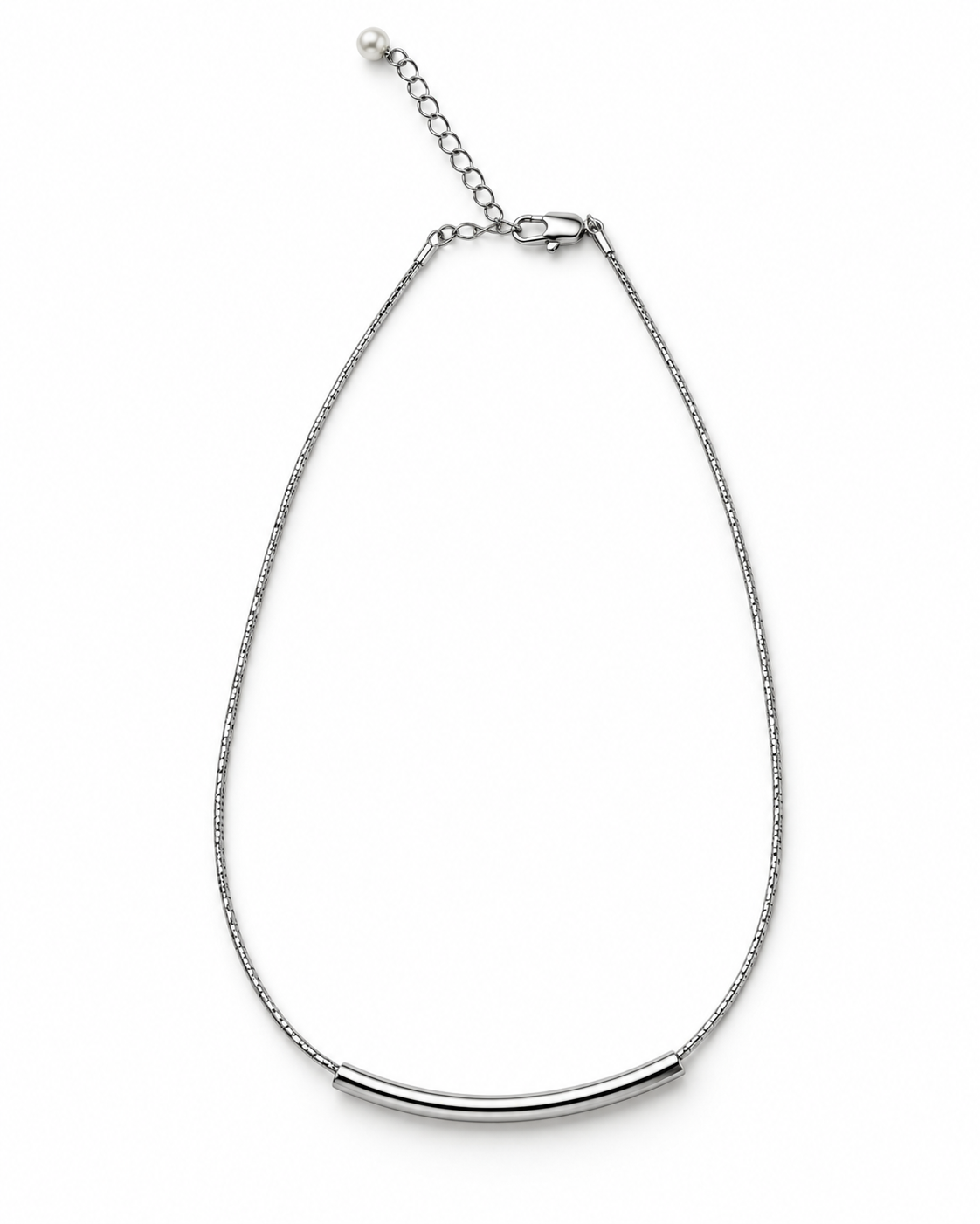 Silver Curved Tube Textured Chain Necklace – view 1