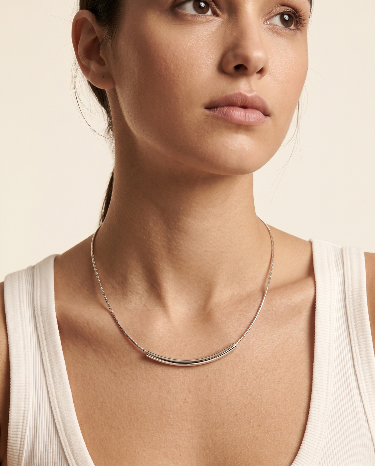 Silver Curved Tube Textured Chain Necklace – view 3