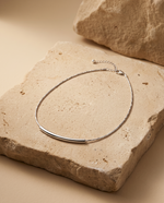 Silver Curved Tube Textured Chain Necklace – view 4