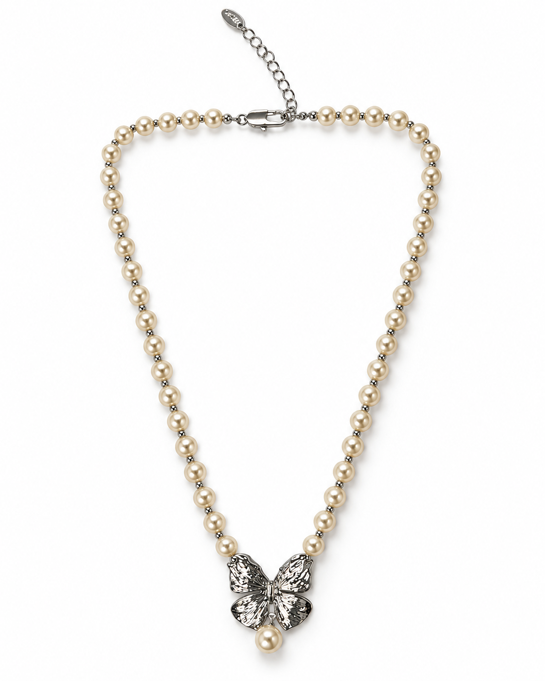 Silver Butterfly Pearl Strand Necklace – view 1