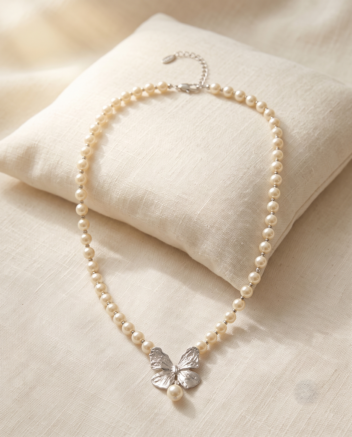 Silver Butterfly Pearl Strand Necklace – view 4