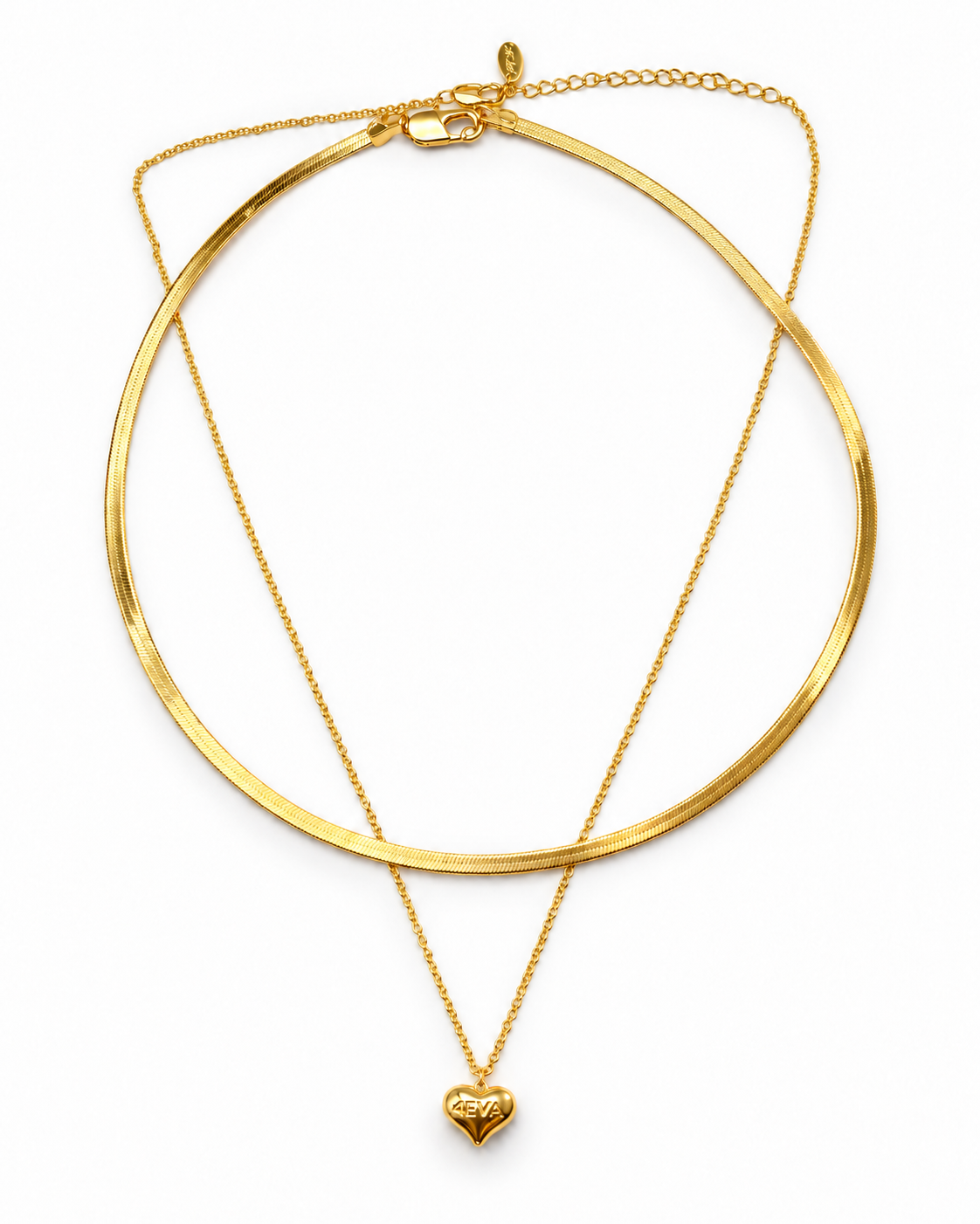 Gold Layered Herringbone Heart Necklace – view 1