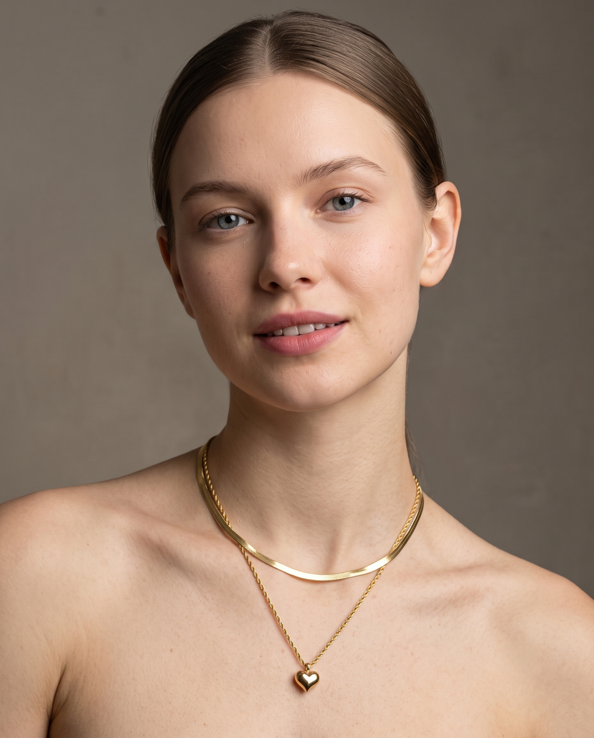 Gold Layered Herringbone Heart Necklace – view 2