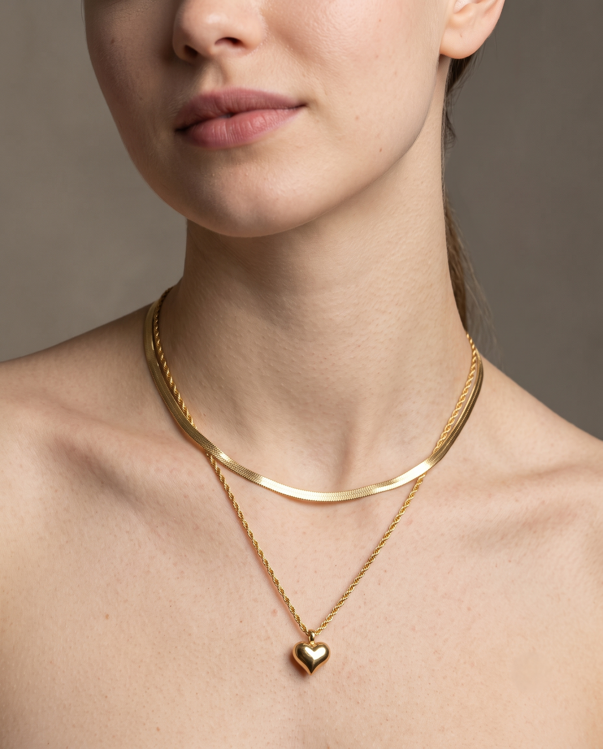 Gold Layered Herringbone Heart Necklace – view 3