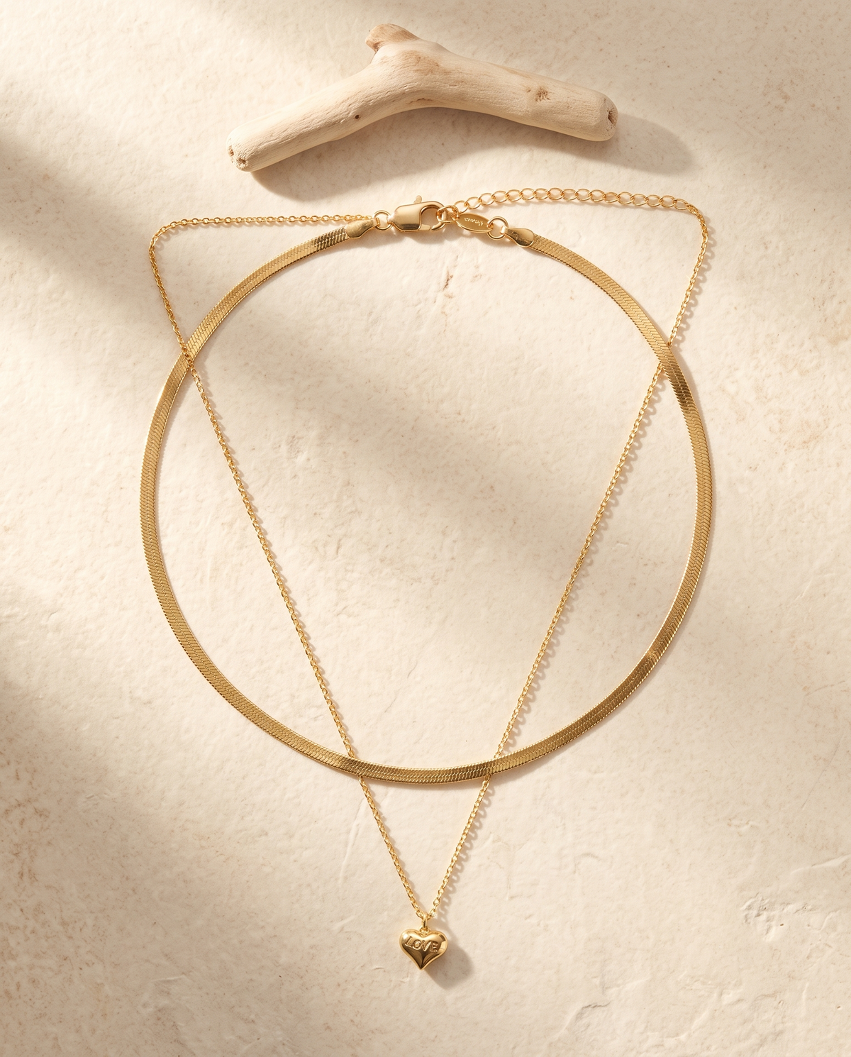 Gold Layered Herringbone Heart Necklace – view 4