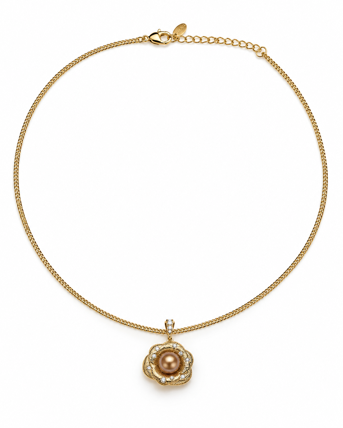 Gold Floral Pearl Pendant Necklace – view 1