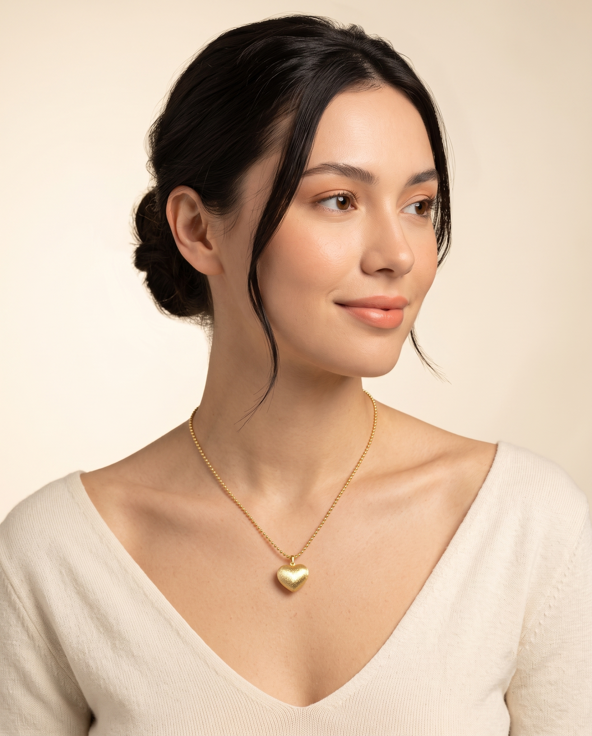 Gold Brushed Heart Ball Chain Necklace – view 2