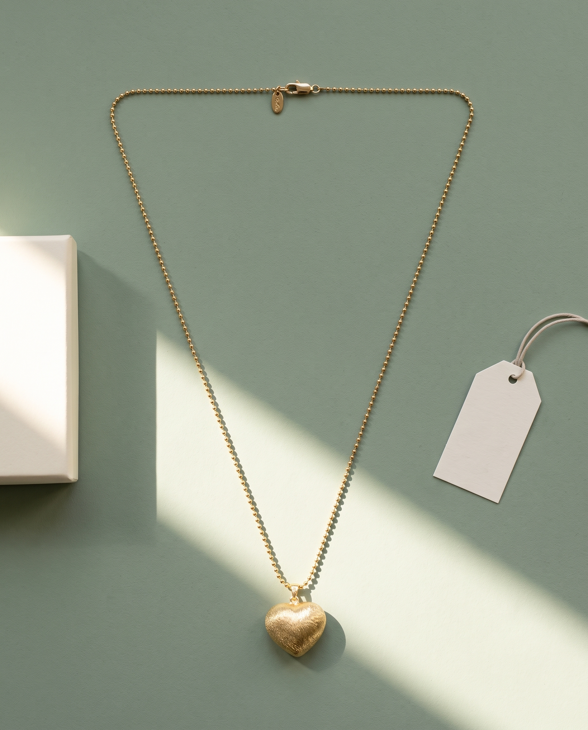 Gold Brushed Heart Ball Chain Necklace – view 4