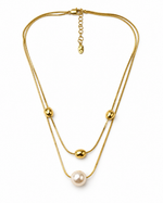 Gold Layered Snake Chain Pearl Necklace – view 1