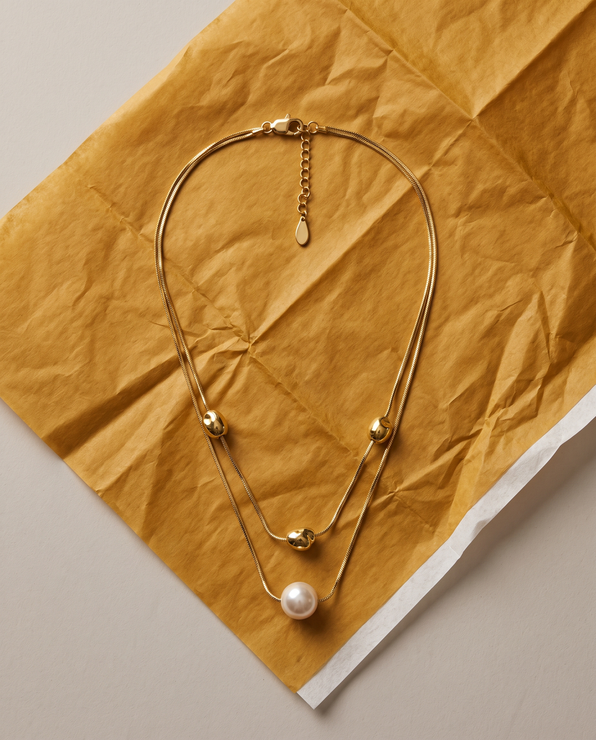 Gold Layered Snake Chain Pearl Necklace – view 4