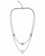 Silver Layered Snake Chain Pearl Necklace – view 1