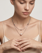 Silver Layered Snake Chain Pearl Necklace – view 3