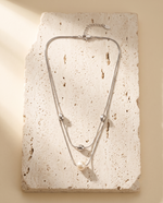 Silver Layered Snake Chain Pearl Necklace – view 4