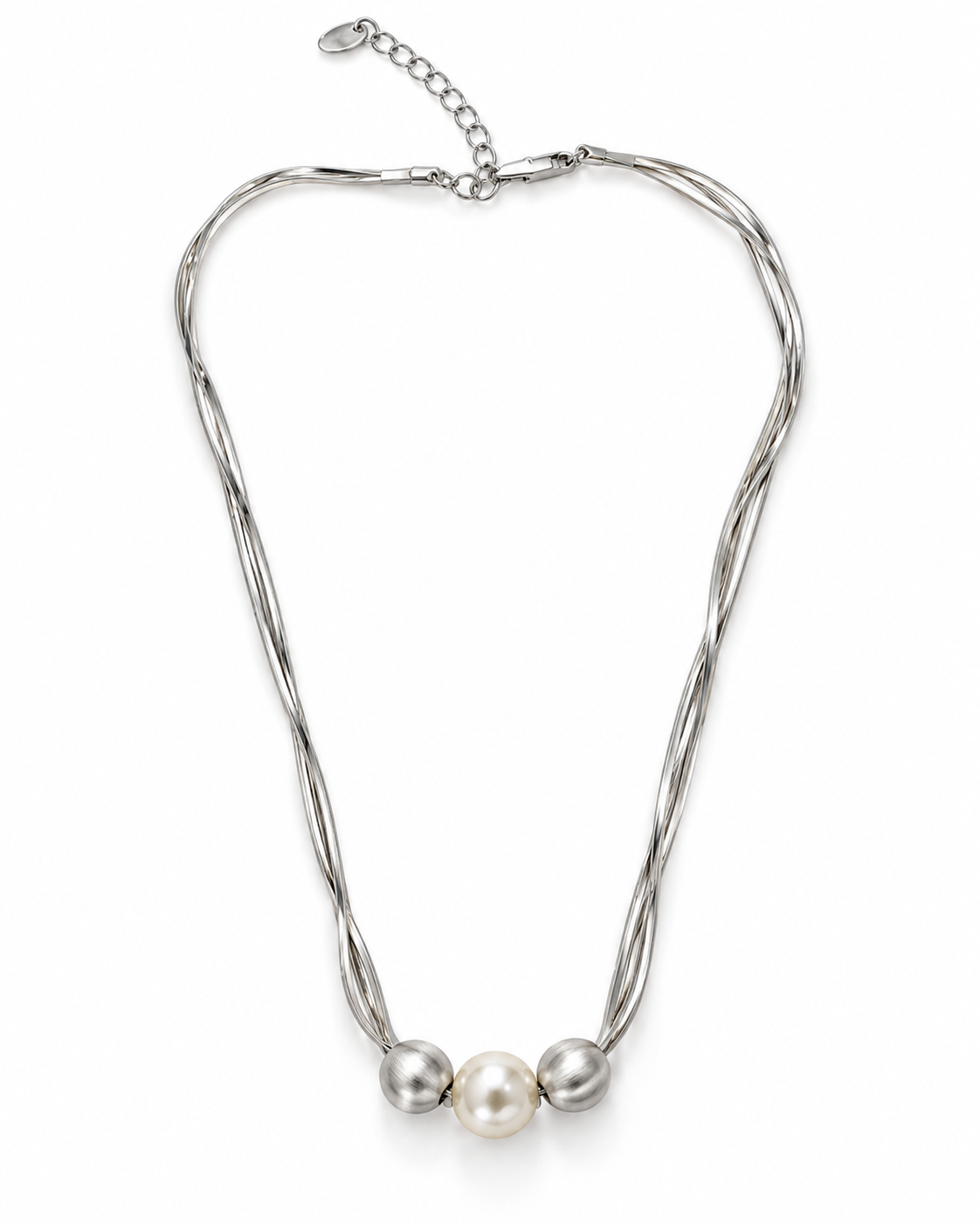 Silver Multi Strand Pearl Sphere Necklace – view 1