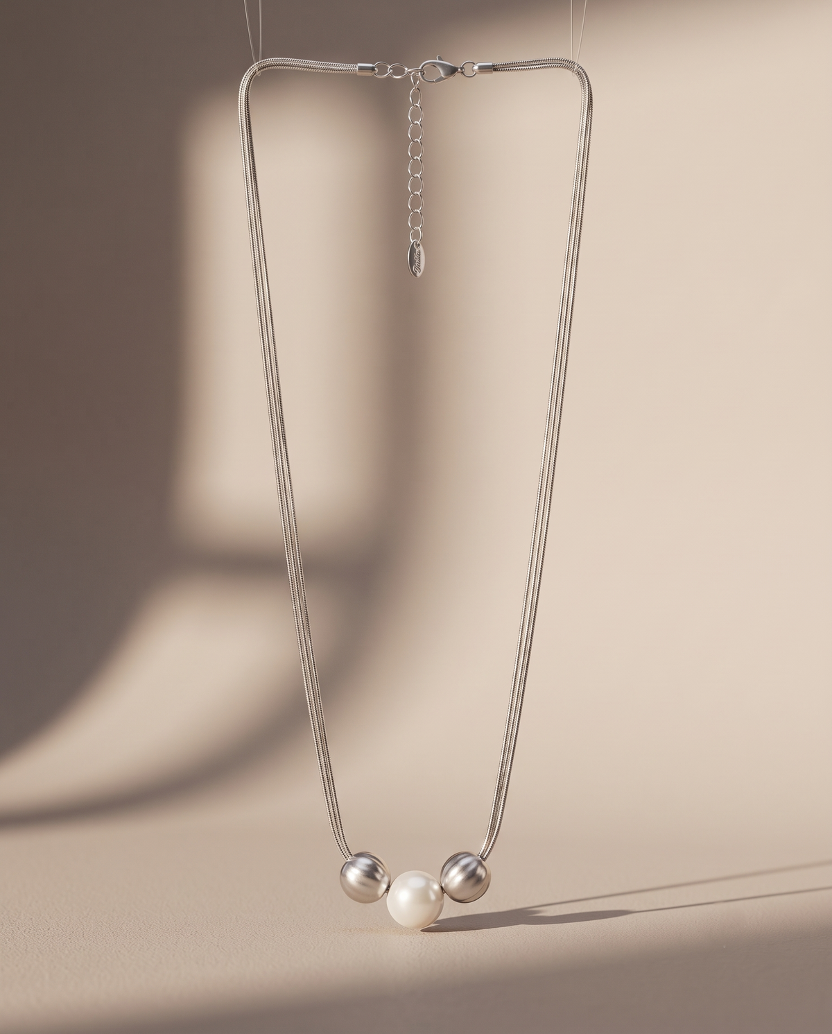 Silver Multi Strand Pearl Sphere Necklace – view 4