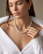 Silver Textured Bead Pearl Strand Necklace – view 3