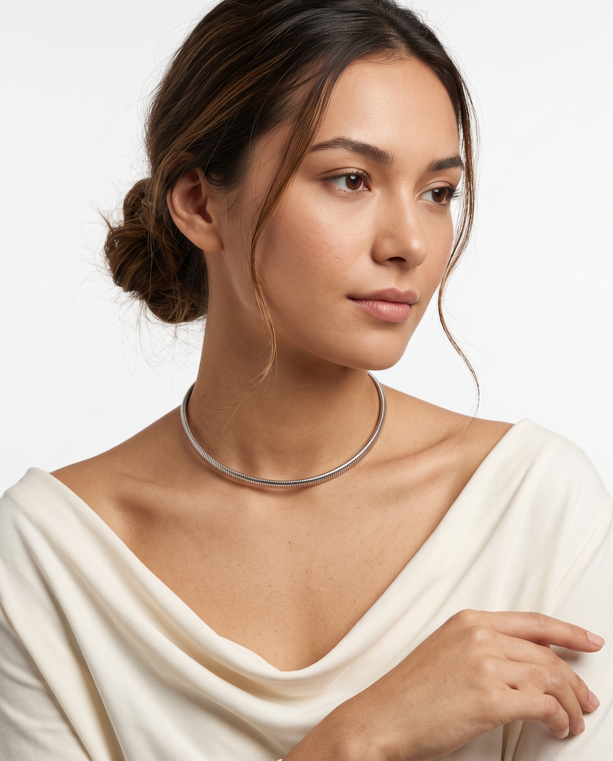 Silver Coiled Omega Wrap Collar Necklace – view 2