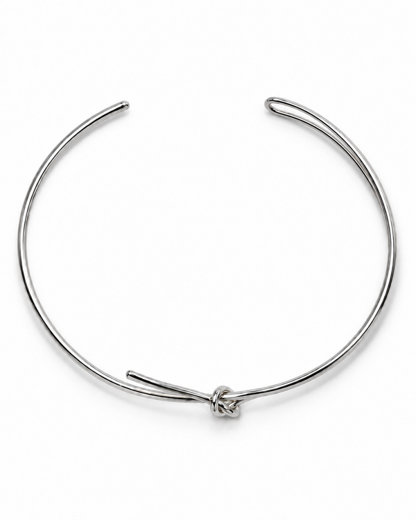 Silver knot wire collar necklace