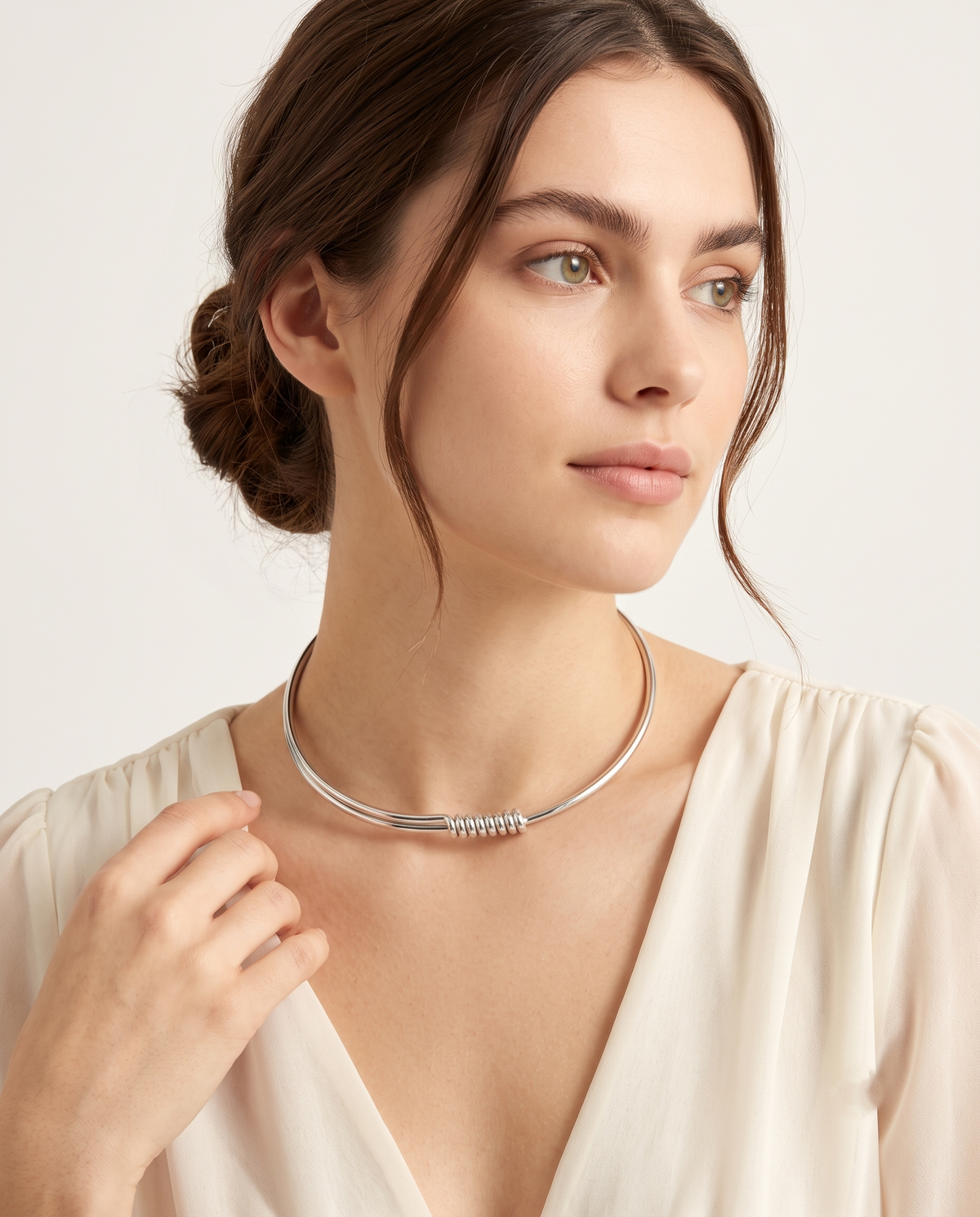 Silver Coiled Wire Collar Necklace – view 2