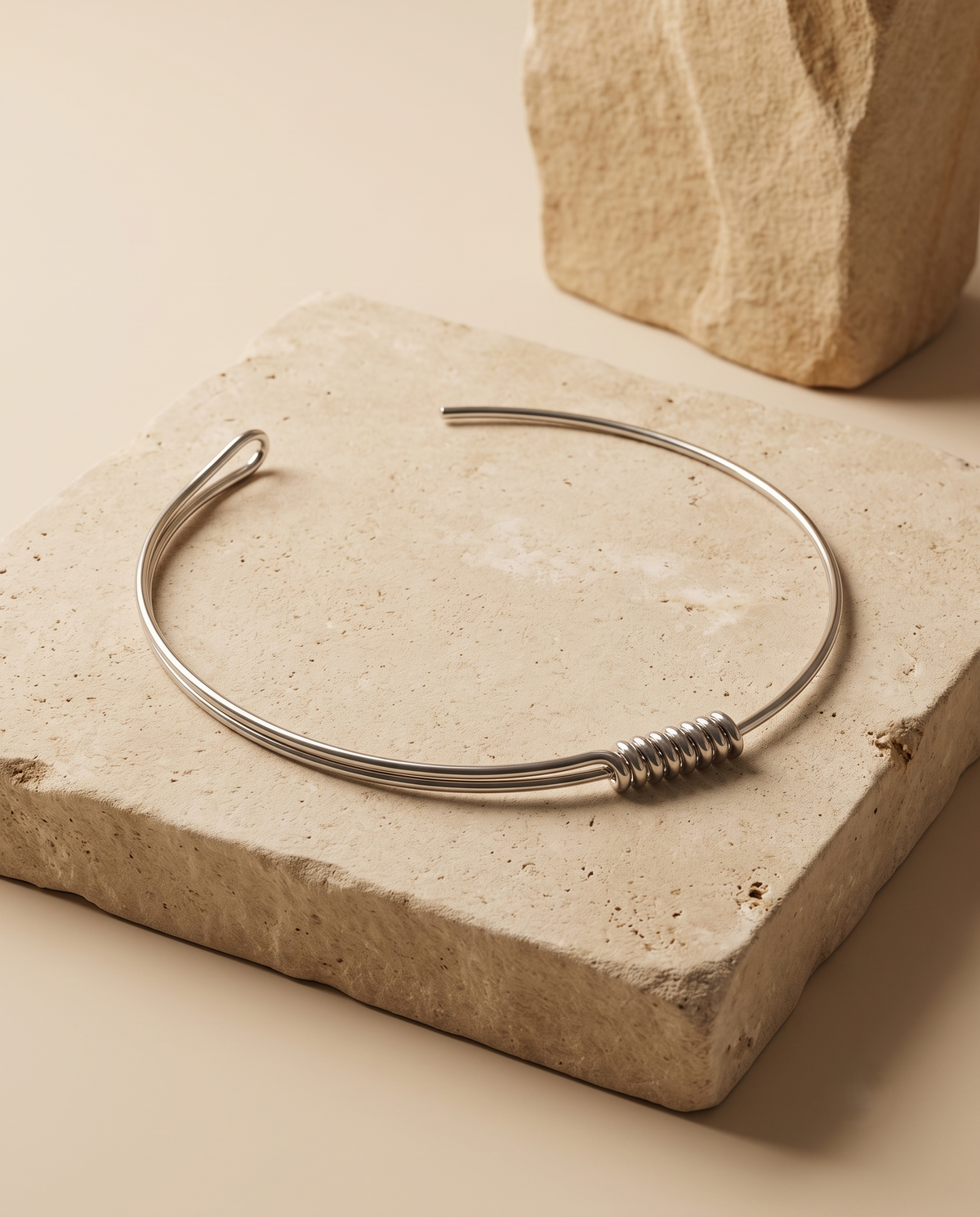 Silver Coiled Wire Collar Necklace – view 4