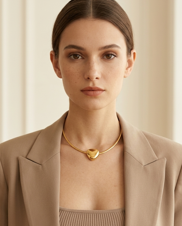 Gold Pebble Pendant Omega Collar Necklace – view 2