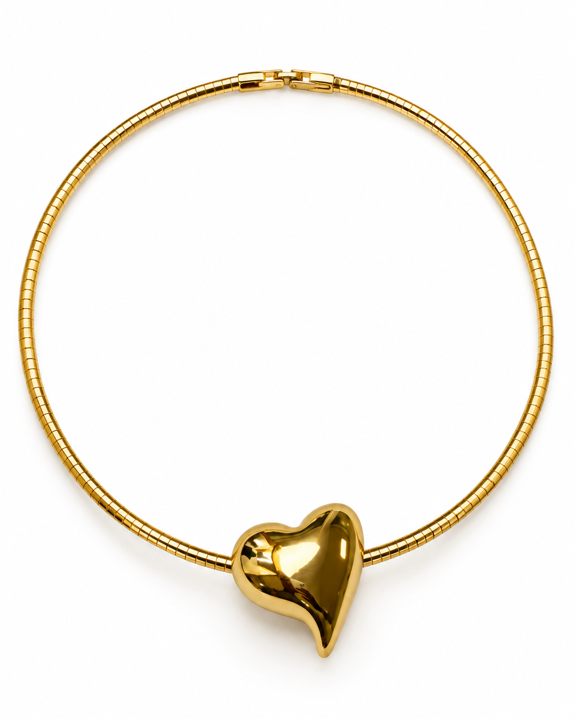 Gold Sculpted Heart Omega Collar Necklace – view 1