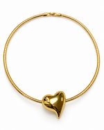Gold Sculpted Heart Omega Collar Necklace – view 1