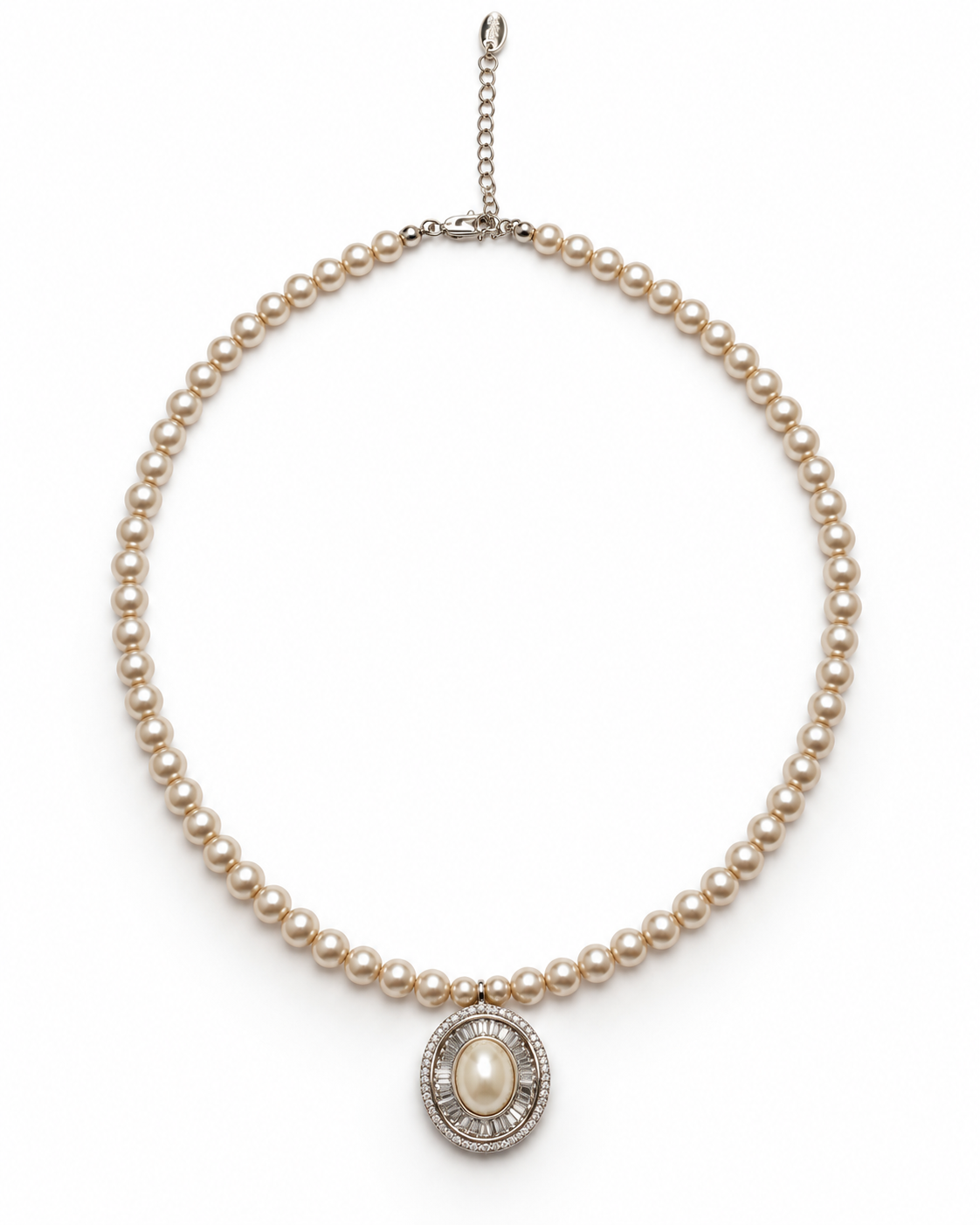 OVAL HALO PEARL NECKLACE