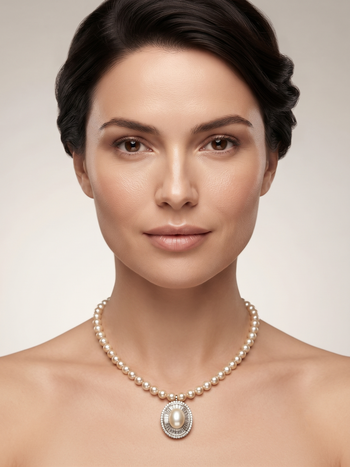 OVAL HALO PEARL NECKLACE