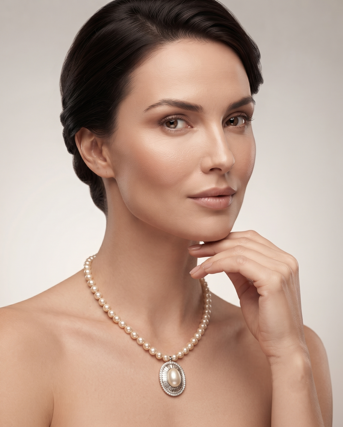 OVAL HALO PEARL NECKLACE