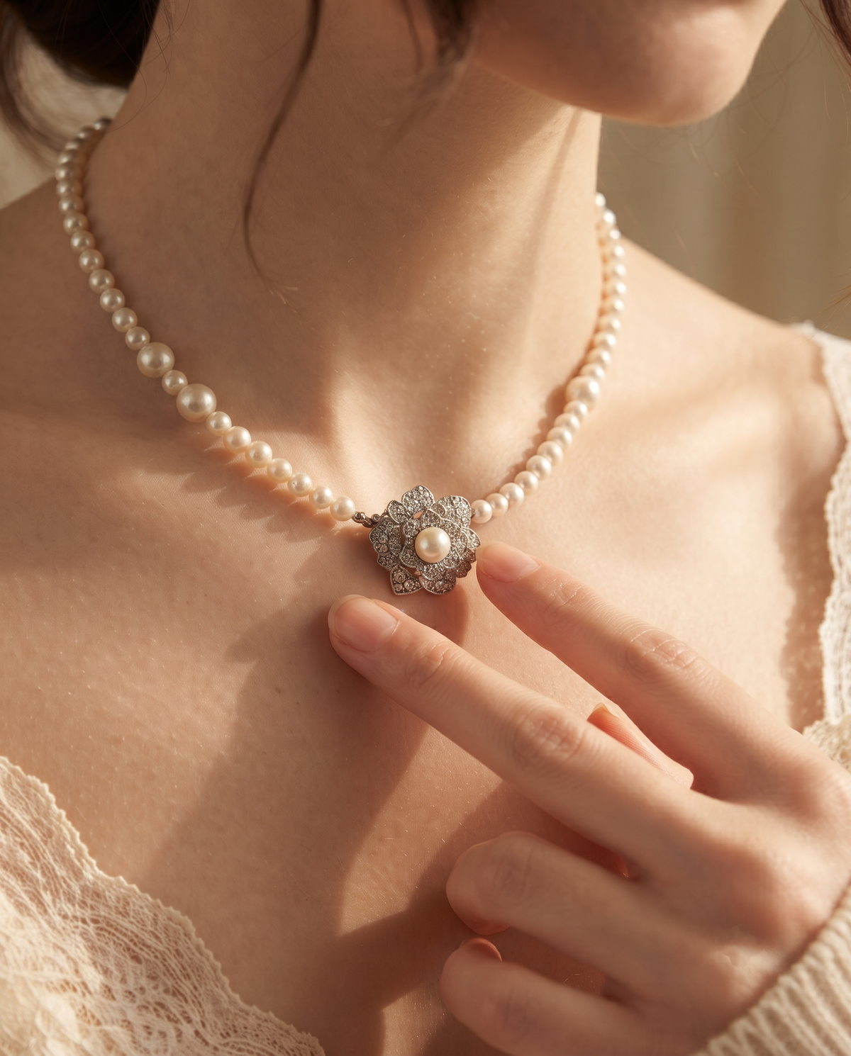 BLOOM MEDALLION PEARL NECKLACE