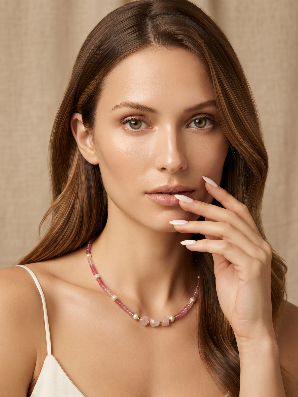 TRIO STONE BEAD NECKLACE