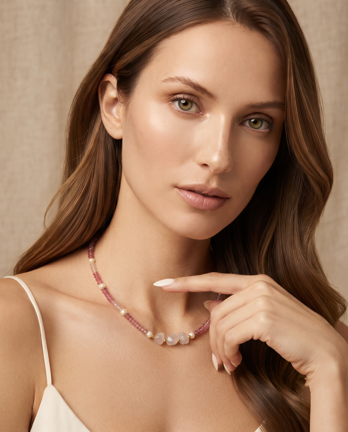 TRIO STONE BEAD NECKLACE
