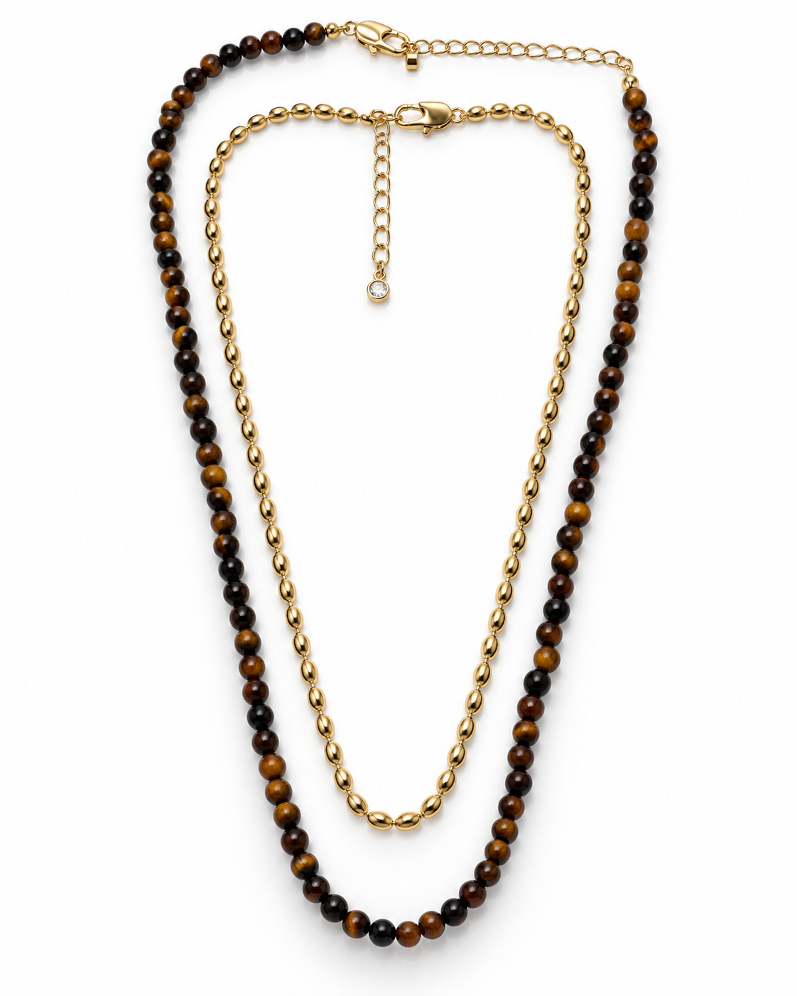 DOUBLE LAYER LINK AND BEAD NECKLACE
