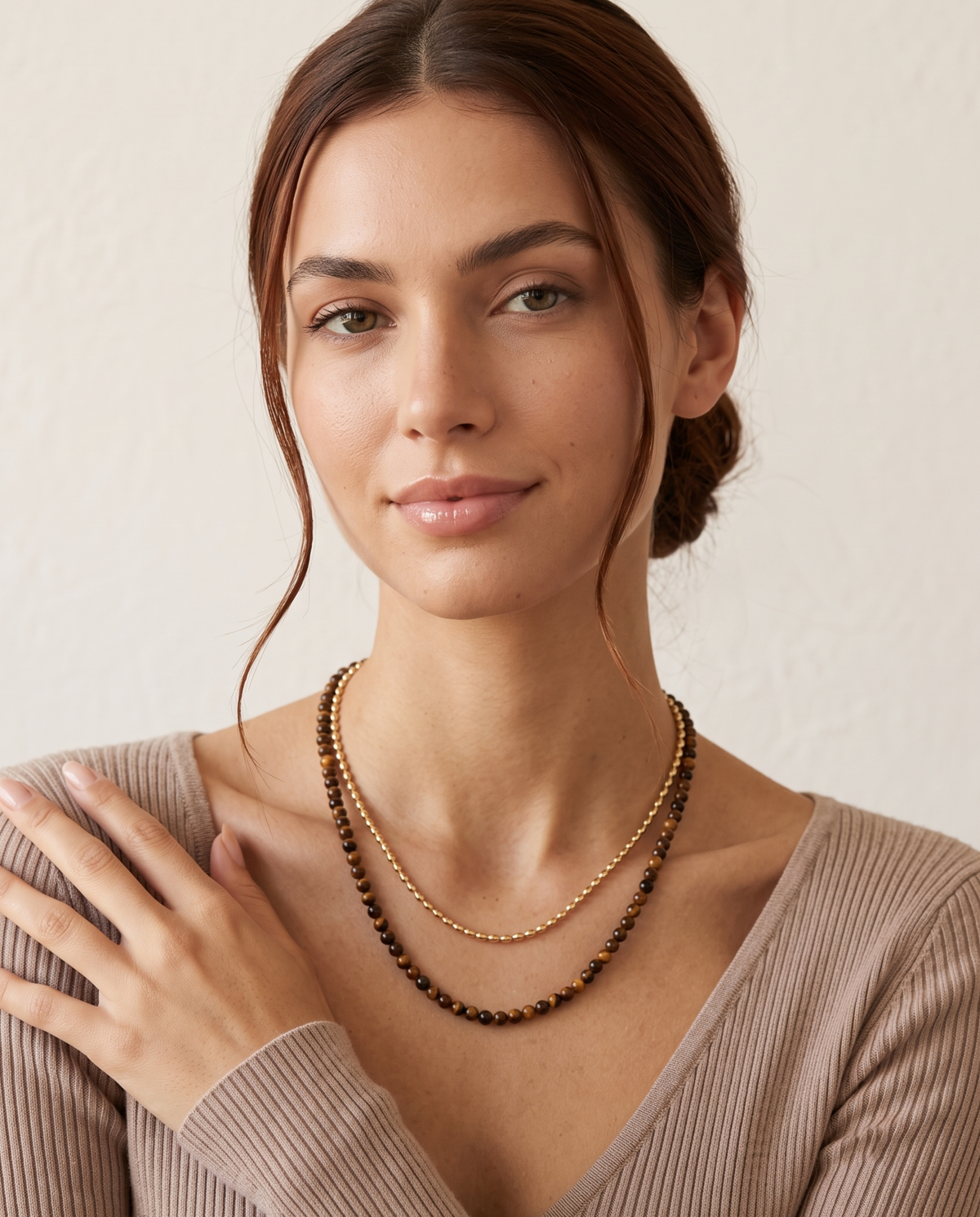 DOUBLE LAYER LINK AND BEAD NECKLACE