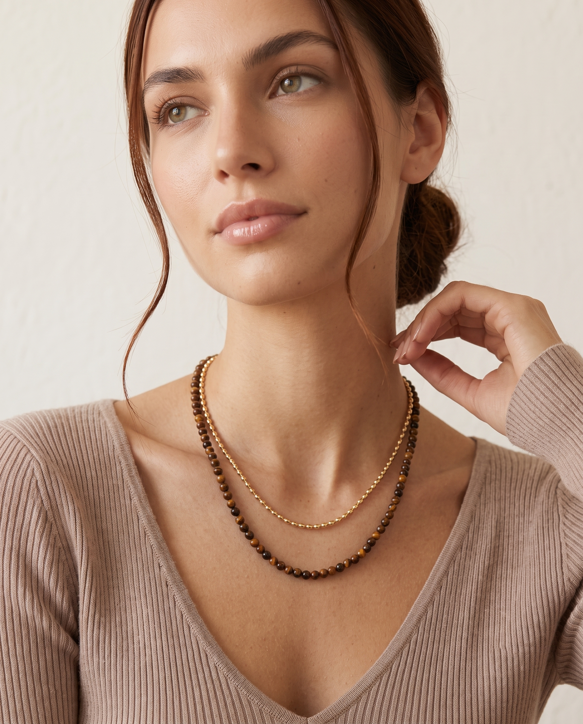 DOUBLE LAYER LINK AND BEAD NECKLACE