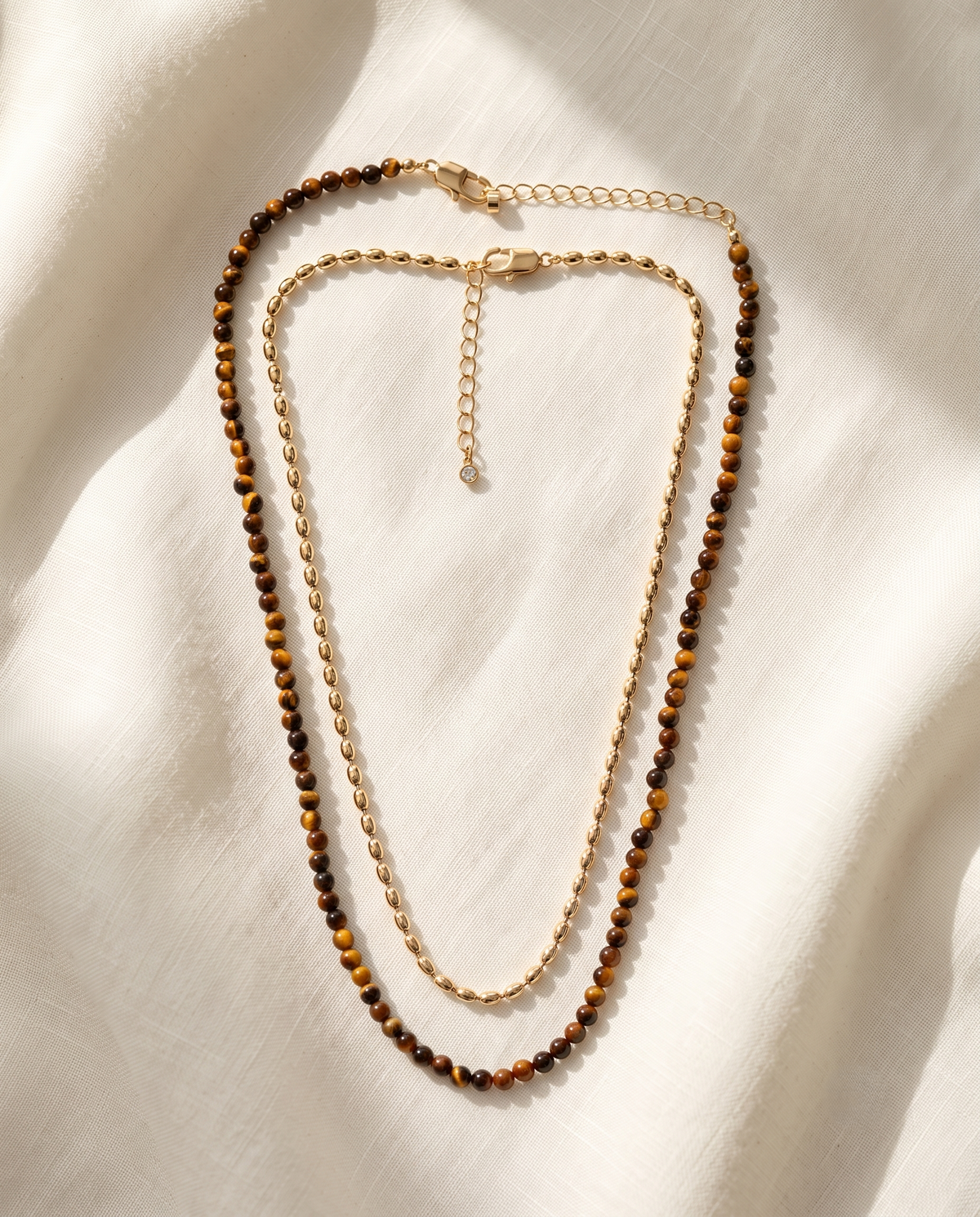 DOUBLE LAYER LINK AND BEAD NECKLACE